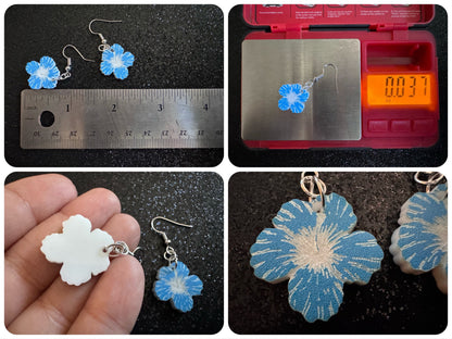Blue Hibiscus Earrings: Laser Cut Acrylic Flowers, Floral, Flowers, Hawaii, Maui Strong, Summer Vibes, Best Gifts for Her/Him/Them