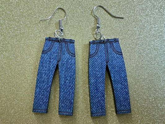 Blue Jeans Earrings: Faux Jean, Laser Cut Acrylic Jeans, Denim, Chic Fashion, Clothes, Pants, Novelty, Trousers, Best Gifts for Her/Him/Them