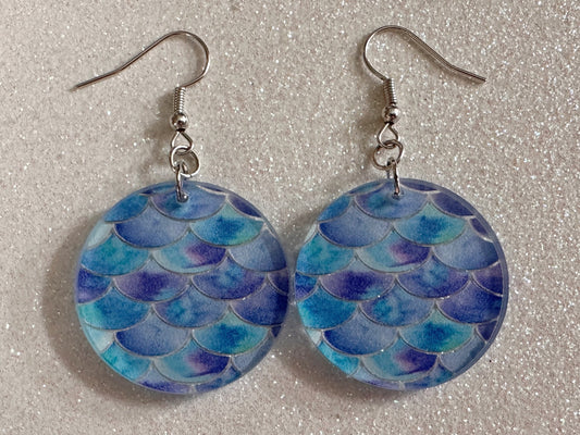 Blue Mermaid Earrings: Laser Cut Acrylic Fish Scale Earrings, Ocean, Aquatic, Tropical, Magic, Glitter, Ocean, Best Gifts for Her/Him/Them