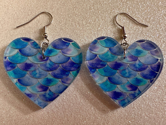 Blue Mermaid Earrings: Laser Cut Acrylic Fish Scale Earrings, Ocean, Aquatic, Tropical, Magic, Glitter, Ocean, Best Gifts for Her/Him/Them