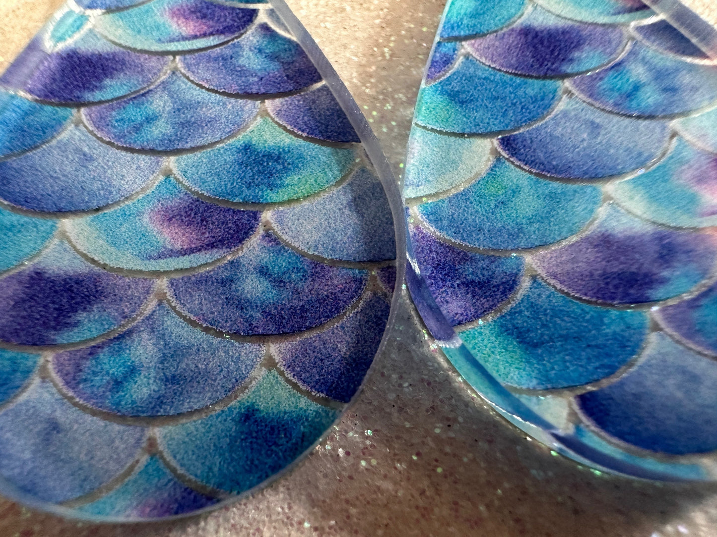 Blue Mermaid Earrings: Laser Cut Acrylic Fish Scale Earrings, Ocean, Aquatic, Tropical, Magic, Glitter, Ocean, Best Gifts for Her/Him/Them