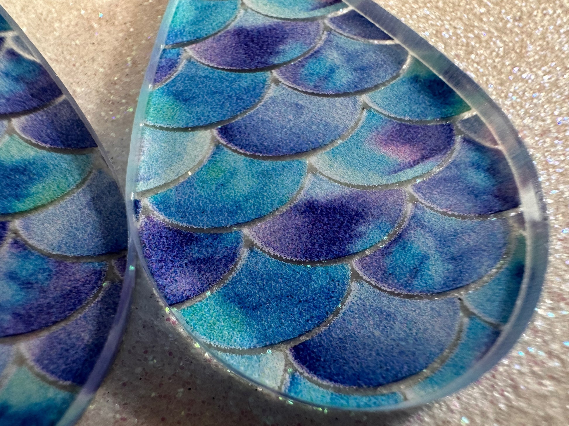 Blue Mermaid Earrings: Laser Cut Acrylic Fish Scale Earrings, Ocean, Aquatic, Tropical, Magic, Glitter, Ocean, Best Gifts for Her/Him/Them
