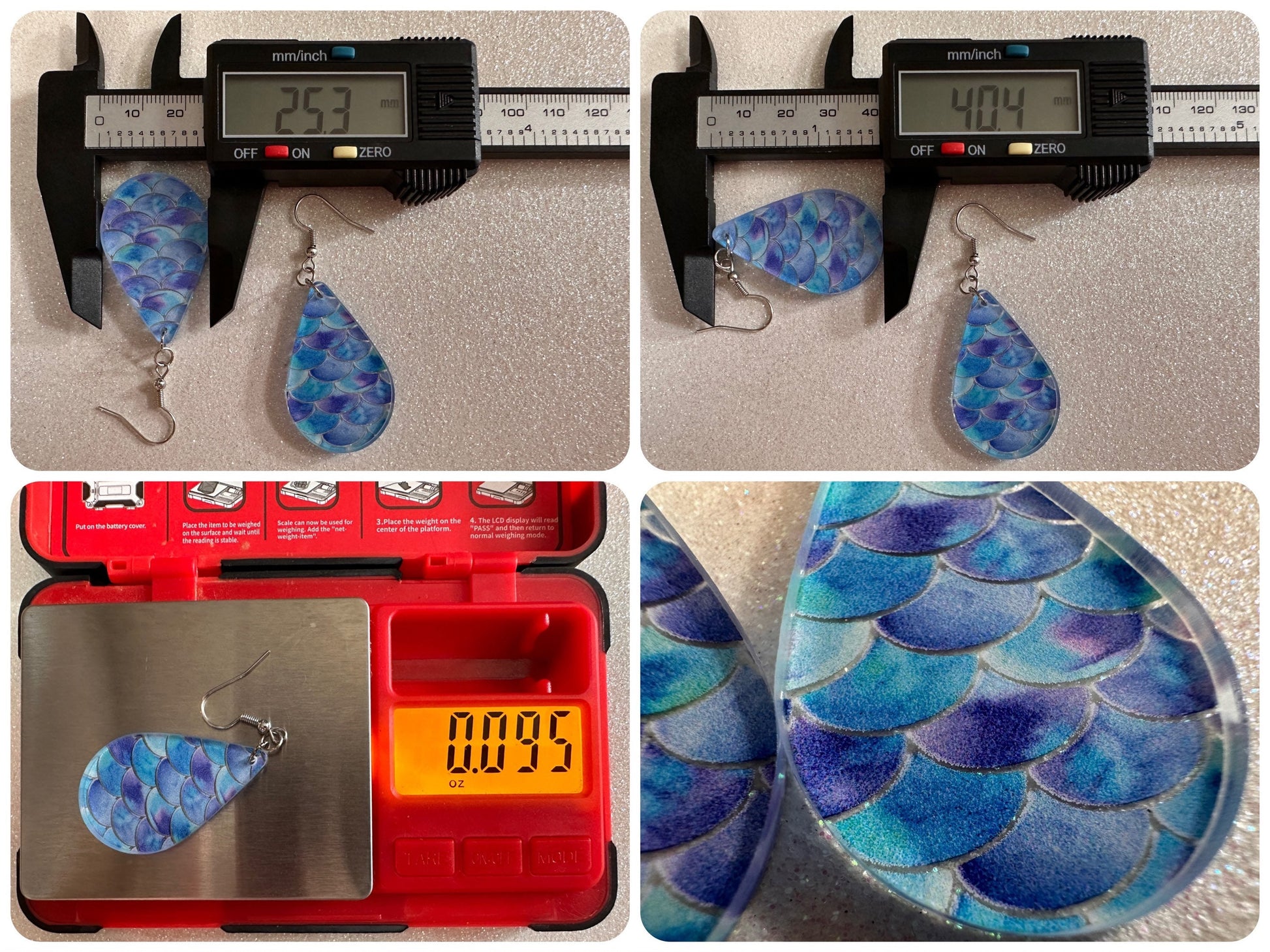 Blue Mermaid Earrings: Laser Cut Acrylic Fish Scale Earrings, Ocean, Aquatic, Tropical, Magic, Glitter, Ocean, Best Gifts for Her/Him/Them