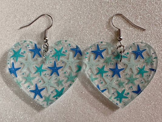Blue Starfish Earrings: Laser Cut Acrylic Marine Animals, Aquarium, Fish, Ocean, Scuba Diving, Diver, Snorkel, Best Gifts for Her/Him/Them