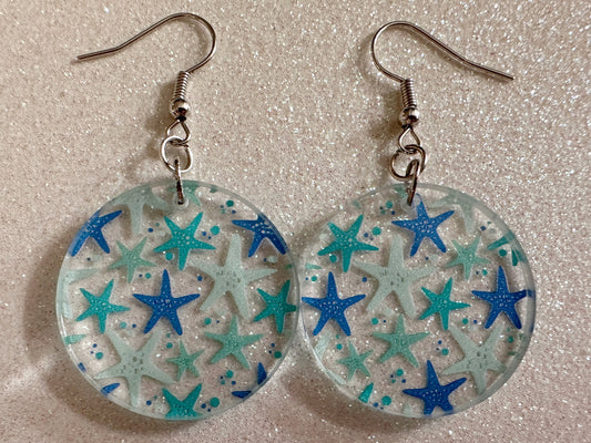 Blue Starfish Earrings: Laser Cut Acrylic Marine Animals, Aquarium, Fish, Ocean, Scuba Diving, Diver, Snorkel, Best Gifts for Her/Him/Them