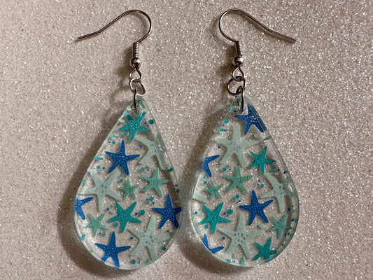 Blue Starfish Earrings: Laser Cut Acrylic Marine Animals, Aquarium, Fish, Ocean, Scuba Diving, Diver, Snorkel, Best Gifts for Her/Him/Them