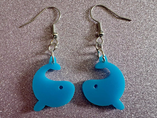 Blue Whale Earrings: Laser Cut Acrylic Whales, Simple Whale Outlines, Whale Silhouette, Aquarium, Ocean Animals, Best Gifts for Her/Him/Them