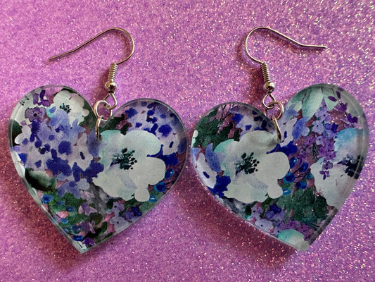 Blue & White Flower Earrings: Laser Cut Acrylic Flowers, Floral, Flowers, Plants, Bouquet, Summer Vibes, Best Gifts for Her/Him/Them