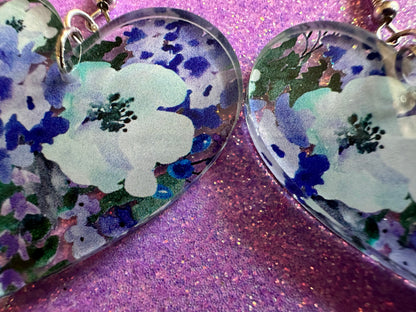 Blue & White Flower Earrings: Laser Cut Acrylic Flowers, Floral, Flowers, Plants, Bouquet, Summer Vibes, Best Gifts for Her/Him/Them