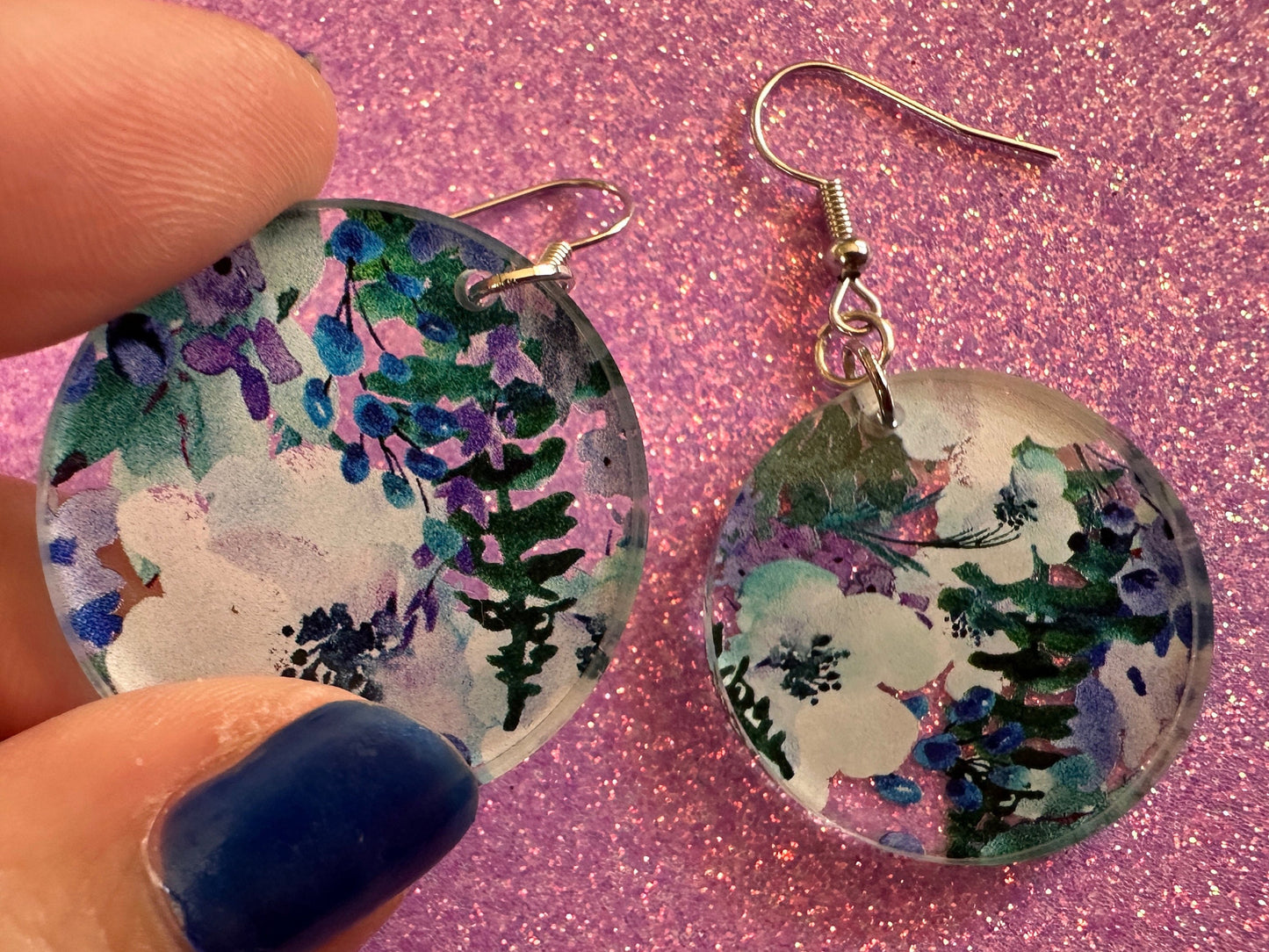 Blue & White Flower Earrings: Laser Cut Acrylic Flowers, Floral, Flowers, Plants, Bouquet, Summer Vibes, Best Gifts for Her/Him/Them