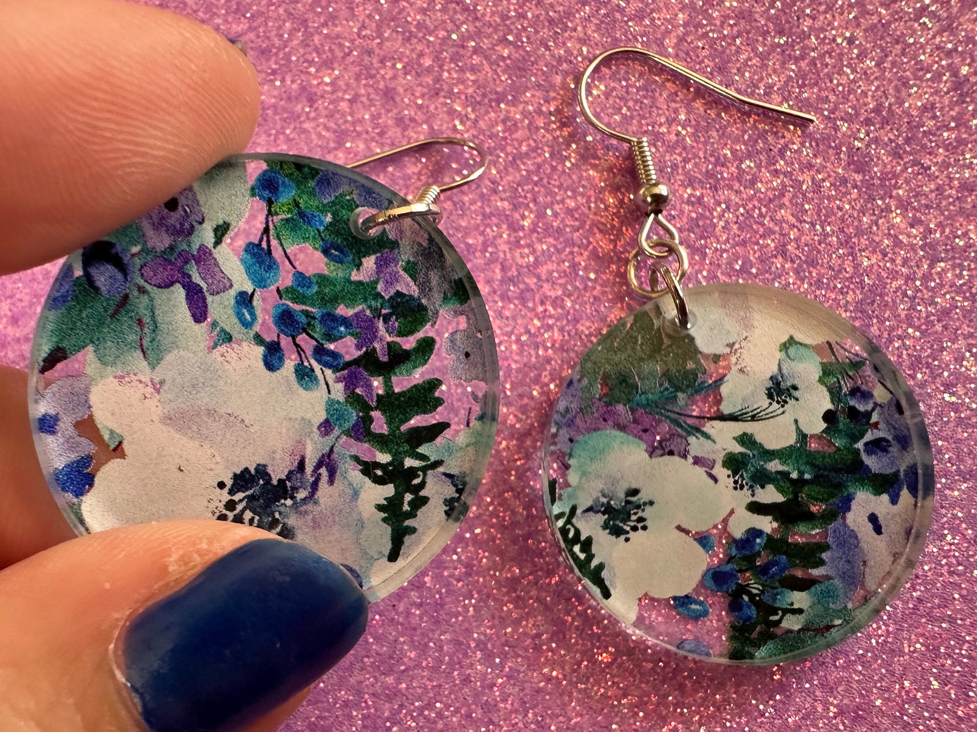 Blue & White Flower Earrings: Laser Cut Acrylic Flowers, Floral, Flowers, Plants, Bouquet, Summer Vibes, Best Gifts for Her/Him/Them