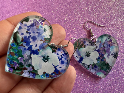 Blue & White Flower Earrings: Laser Cut Acrylic Flowers, Floral, Flowers, Plants, Bouquet, Summer Vibes, Best Gifts for Her/Him/Them