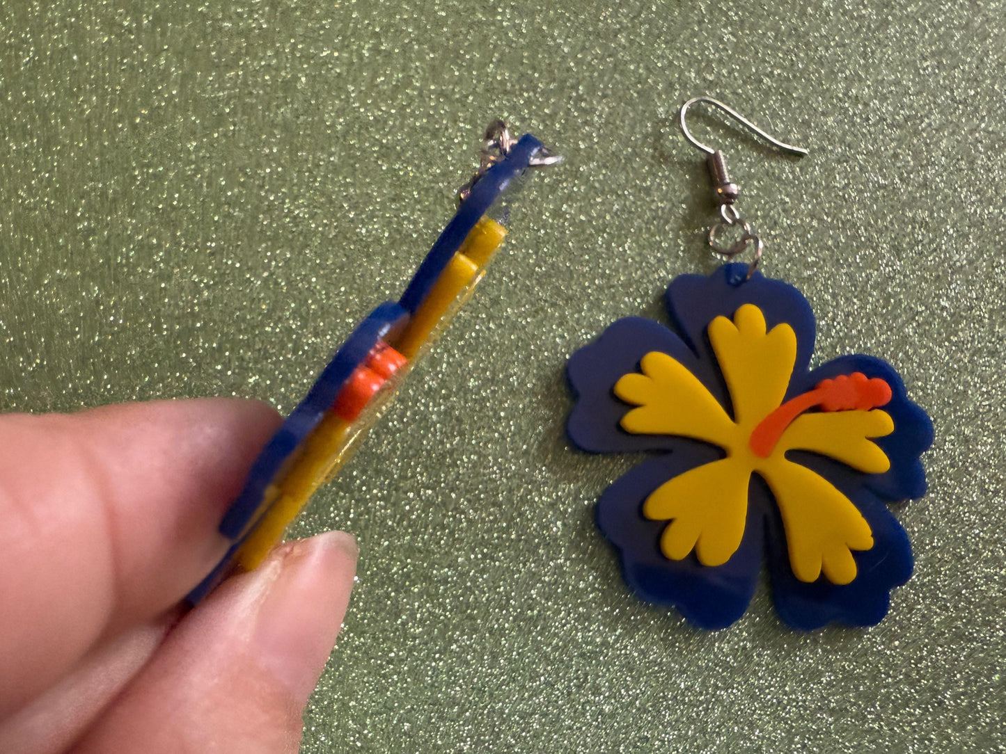 Blue Yellow Hibiscus Earrings: Laser Cut Acrylic Flowers, Floral, Flower, Hawaii, Maui Strong, Summer Vibes, Best Gifts for Her/Him/Them