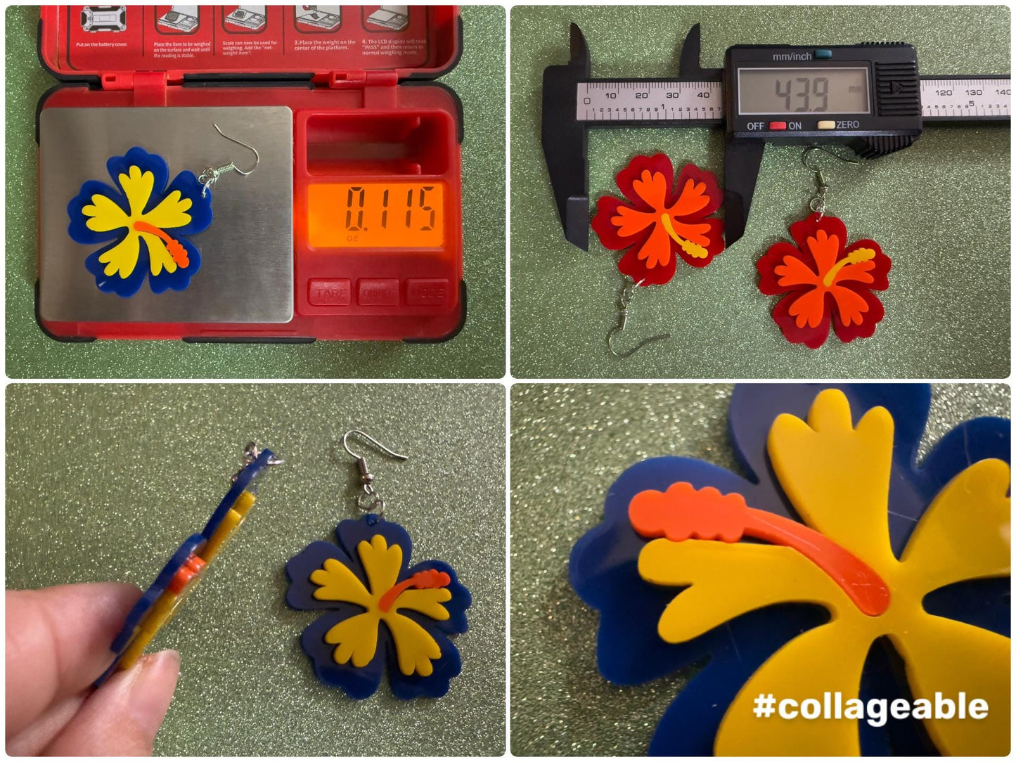 Blue Yellow Hibiscus Earrings: Laser Cut Acrylic Flowers, Floral, Flower, Hawaii, Maui Strong, Summer Vibes, Best Gifts for Her/Him/Them