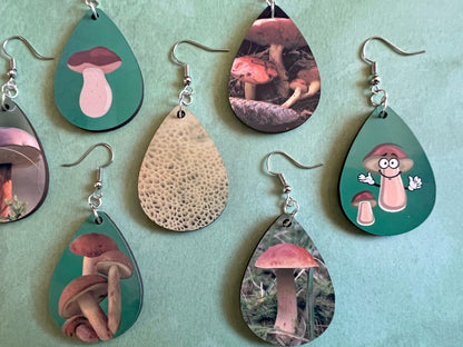 Bolete Mushroom Earrings: Mycology, Chanterelle, Morel, Amanita Mushroom Earrings, Mushroom Jewelry, Sublimated, Best Gifts for Her/Him/Them