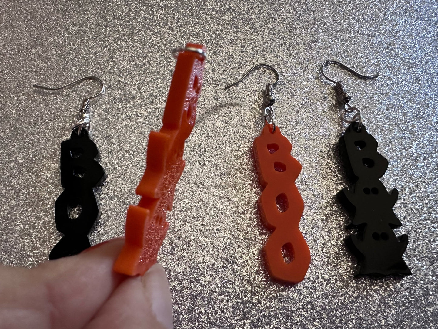 Boo & Boo Ghosts Earrings: Laser Cut Acrylic Halloween Text, Ghosts, Black, Orange, Scary, Spooktastic, Best Gifts for Her/Him/Them