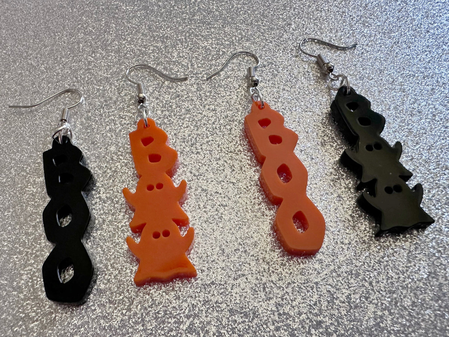 Boo & Boo Ghosts Earrings: Laser Cut Acrylic Halloween Text, Ghosts, Black, Orange, Scary, Spooktastic, Best Gifts for Her/Him/Them