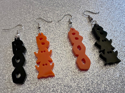 Boo & Boo Ghosts Earrings: Laser Cut Acrylic Halloween Text, Ghosts, Black, Orange, Scary, Spooktastic, Best Gifts for Her/Him/Them