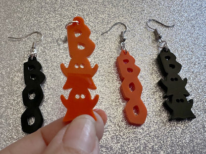 Boo & Boo Ghosts Earrings: Laser Cut Acrylic Halloween Text, Ghosts, Black, Orange, Scary, Spooktastic, Best Gifts for Her/Him/Them