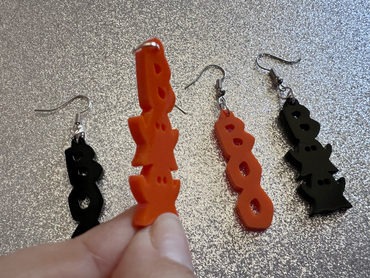 Boo & Boo Ghosts Earrings: Laser Cut Acrylic Halloween Text, Ghosts, Black, Orange, Scary, Spooktastic, Best Gifts for Her/Him/Them