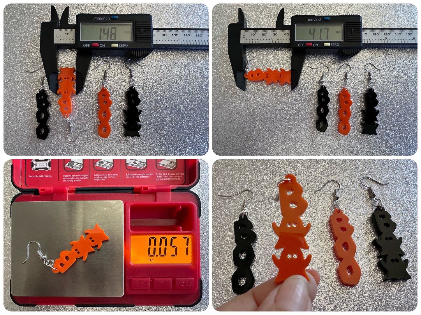 Boo & Boo Ghosts Earrings: Laser Cut Acrylic Halloween Text, Ghosts, Black, Orange, Scary, Spooktastic, Best Gifts for Her/Him/Them