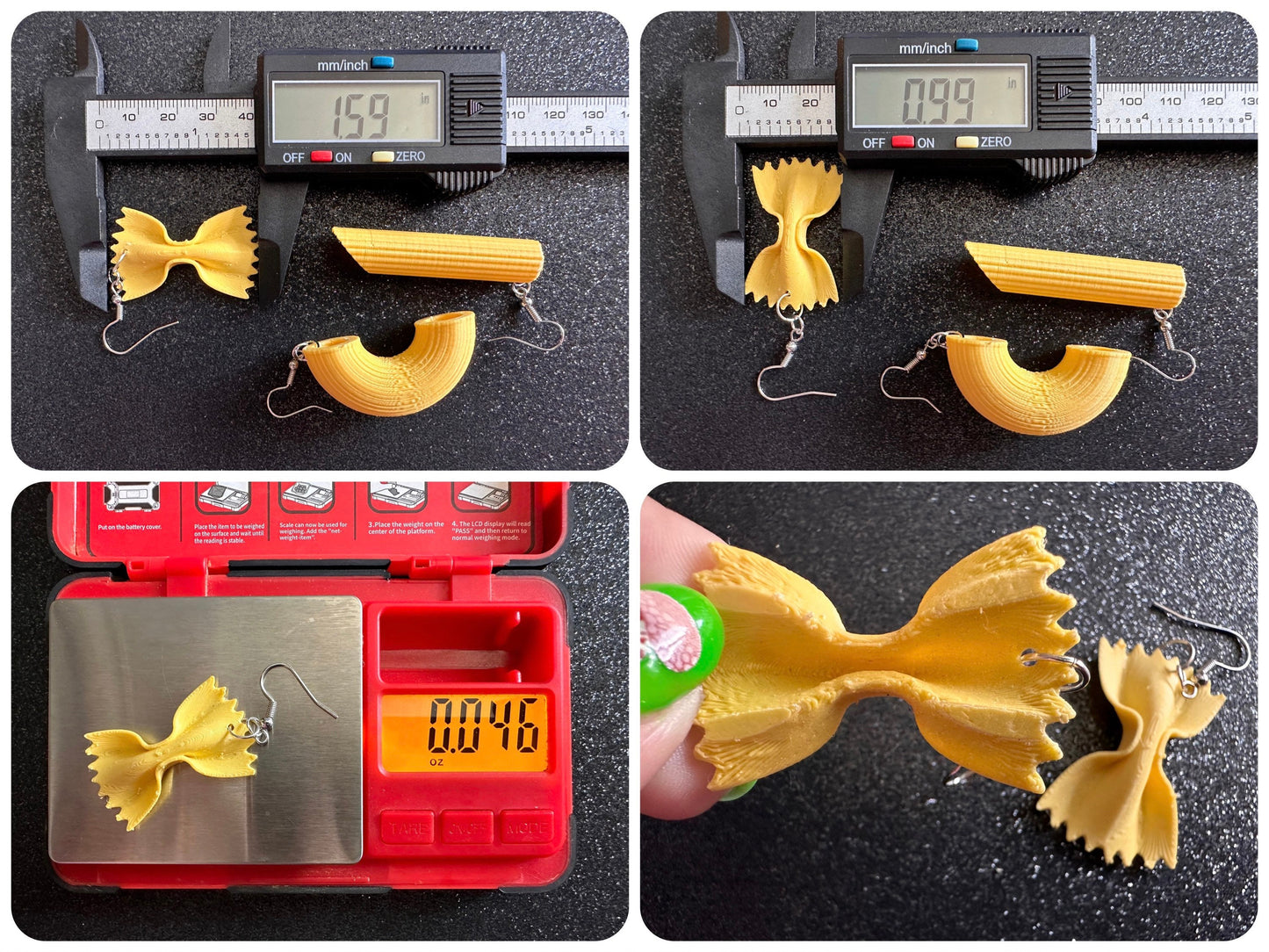 Bow Tie Pasta Earrings: 3D Printed Farfalle Earrings, Italian Food, Novelty Earrings, Butterfly Pasta, Best Gifts for Her/Him/Them