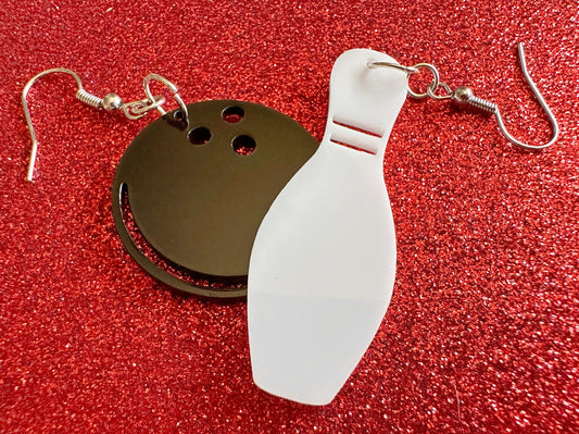 Bowling Earrings: Laser Cut Acrylic Bowling Pins & Bowling Balls, Play, Fun, Strike, Spare, Bowl, Sports, Hobby, Best Gifts for Her/Him/Them