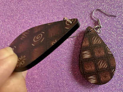 Box of Choclates Earrings: Laser Cut Acrylic Chocolate, Truffles, Gourmet, Candy, Valentine's Day, Dessert, Best Gifts for Her/Him/Them