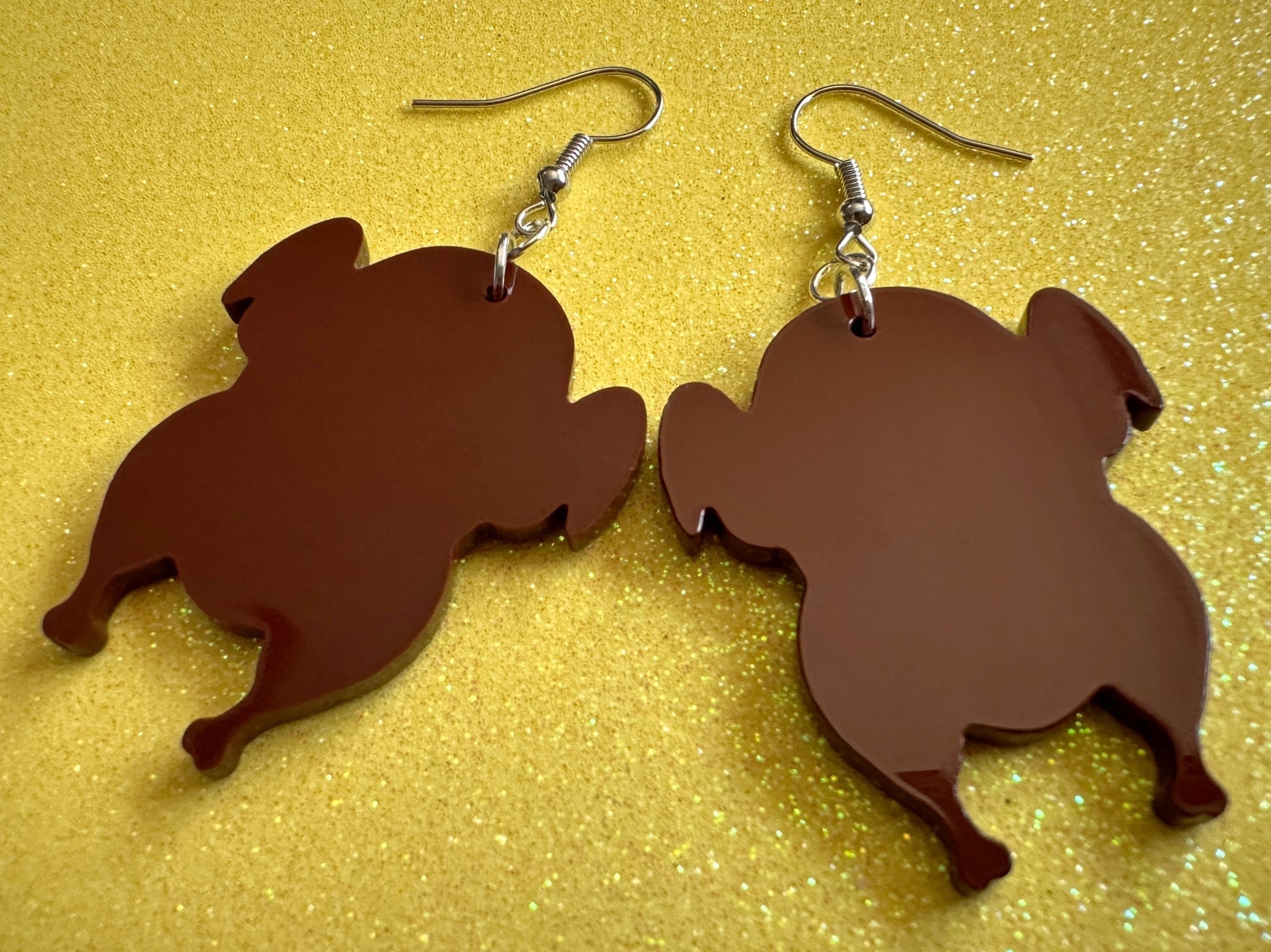 Broiled Turkey Earrings: Thanksgiving, Holiday, Laser Cut Acrylic Turkeys, Cooked, Prepared, Deep Fried Chicken, Best Gifts for Her/Him/Them