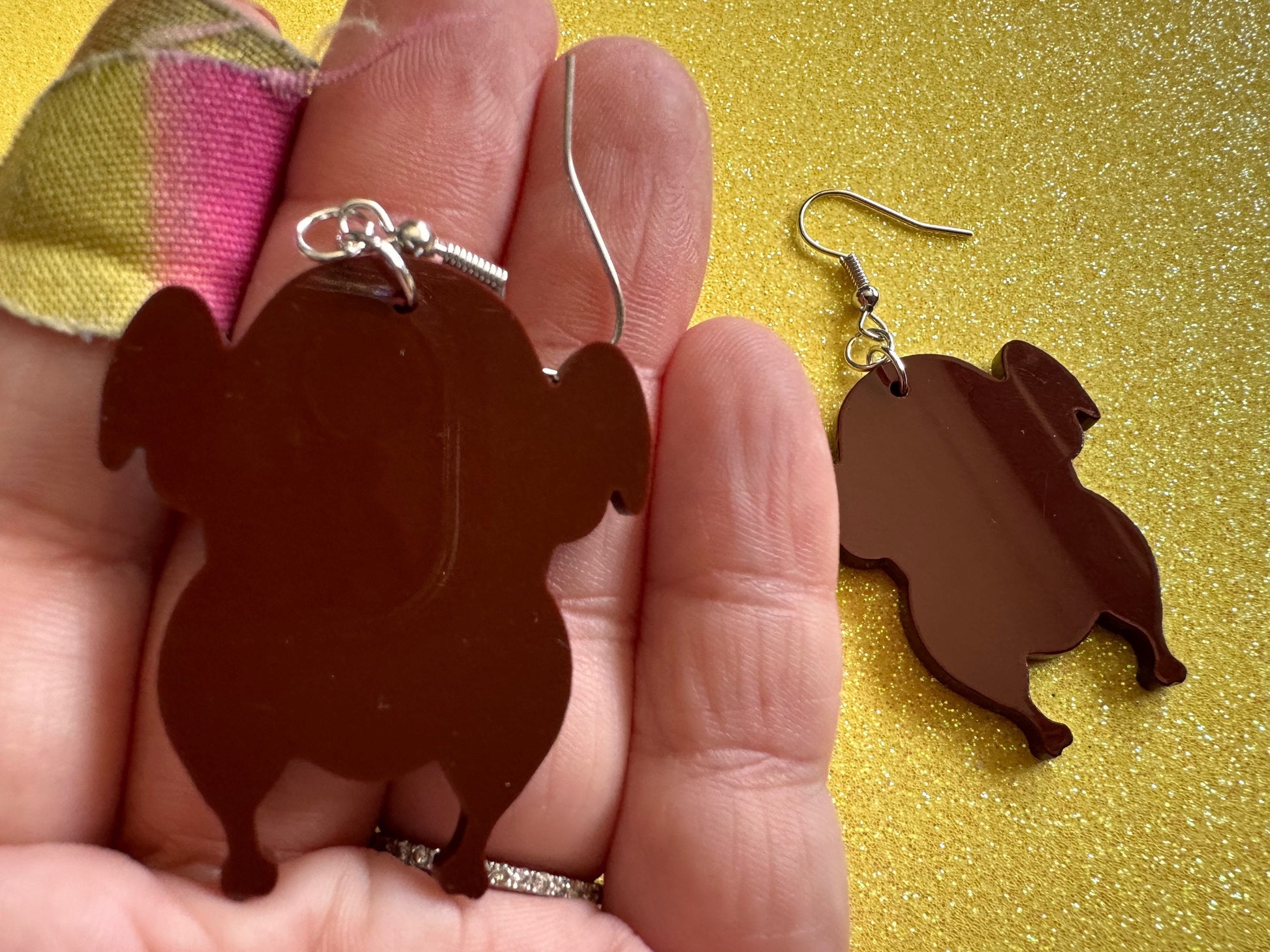 Broiled Turkey Earrings: Thanksgiving, Holiday, Laser Cut Acrylic Turkeys, Cooked, Prepared, Deep Fried Chicken, Best Gifts for Her/Him/Them