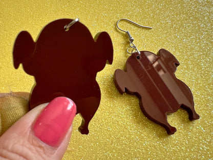 Broiled Turkey Earrings: Thanksgiving, Holiday, Laser Cut Acrylic Turkeys, Cooked, Prepared, Deep Fried Chicken, Best Gifts for Her/Him/Them