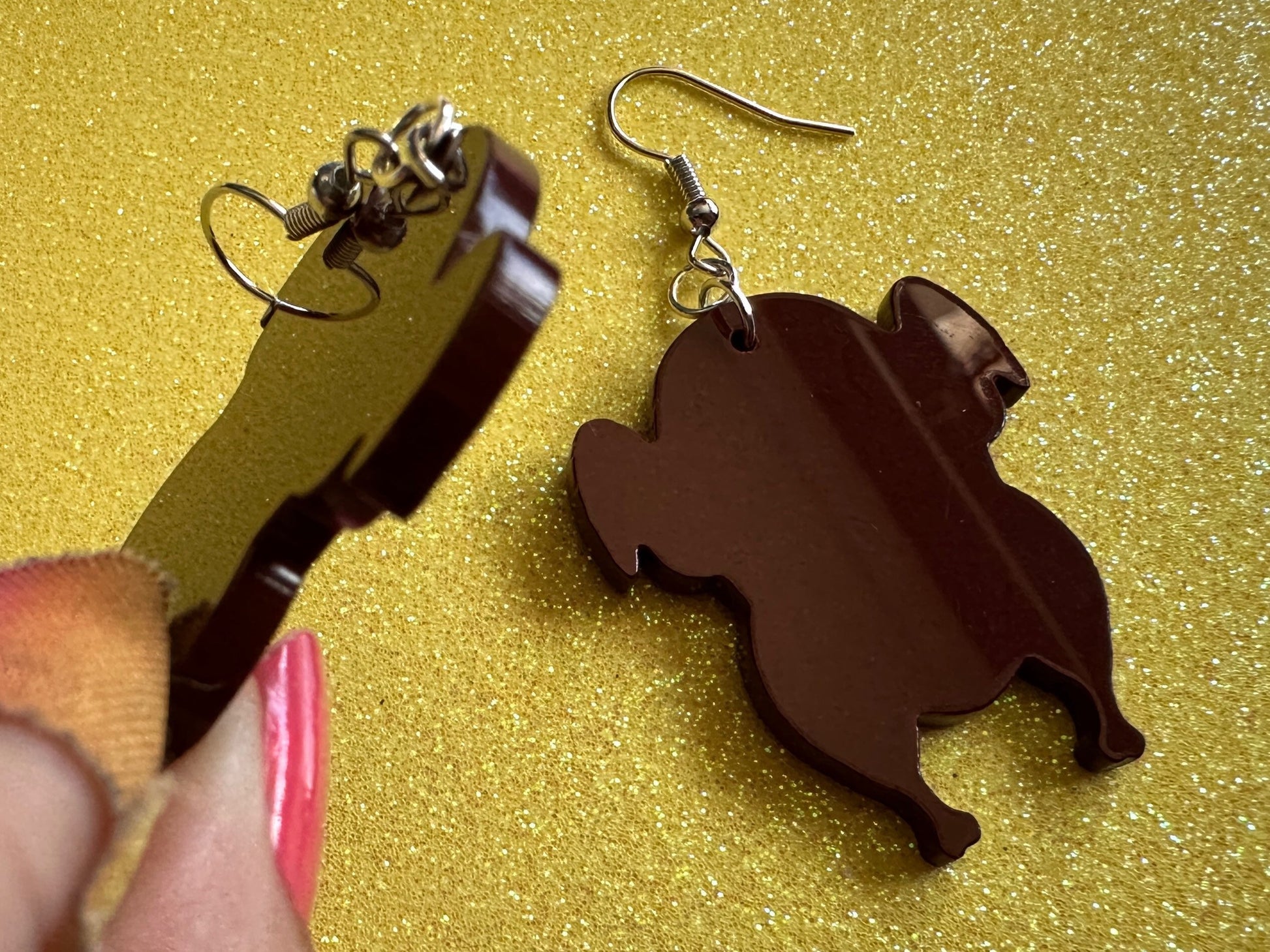 Broiled Turkey Earrings: Thanksgiving, Holiday, Laser Cut Acrylic Turkeys, Cooked, Prepared, Deep Fried Chicken, Best Gifts for Her/Him/Them