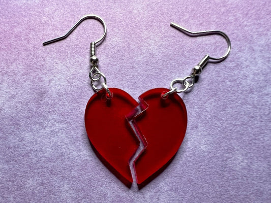 Broken Heart Earrings: Fitting Heart Halves, Love, Heartbreak, Best Friends, Valentines Gifts for Her/Him/Them