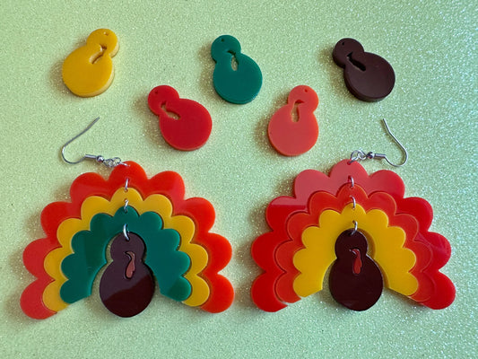 Build a Turkey Earrings: Custom Laser Cut Acrylic Turkeys, Thanksgiving, Holiday, Give Thanks, Family, Friendsgiving, Gifts for Her/Him/Them