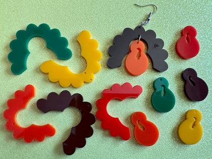 Build a Turkey Earrings: Custom Laser Cut Acrylic Turkeys, Thanksgiving, Holiday, Give Thanks, Family, Friendsgiving, Gifts for Her/Him/Them