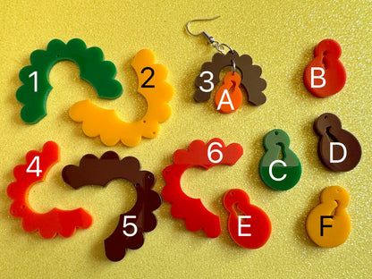 Build a Turkey Earrings: Custom Laser Cut Acrylic Turkeys, Thanksgiving, Holiday, Give Thanks, Family, Friendsgiving, Gifts for Her/Him/Them