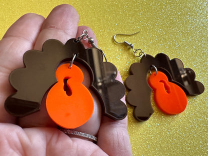 Build a Turkey Earrings: Custom Laser Cut Acrylic Turkeys, Thanksgiving, Holiday, Give Thanks, Family, Friendsgiving, Gifts for Her/Him/Them