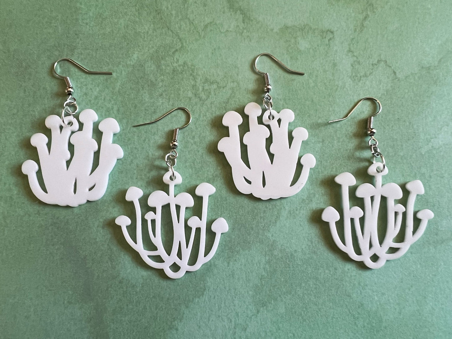 Bunapi Beech Mushroom Earrings: White Mushroom Bunch, Mycology, Foraging, Laser Cut Acrylic Mushroom Jewelry, Best Gifts for Her/Him/Them