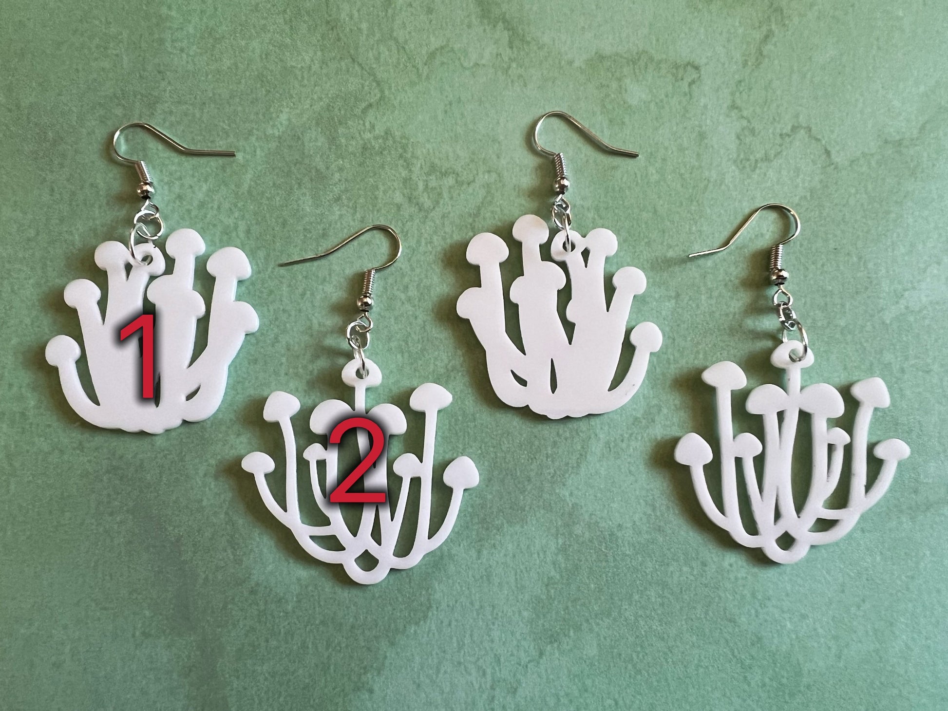 Bunapi Beech Mushroom Earrings: White Mushroom Bunch, Mycology, Foraging, Laser Cut Acrylic Mushroom Jewelry, Best Gifts for Her/Him/Them