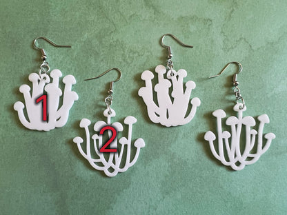 Bunapi Beech Mushroom Earrings: White Mushroom Bunch, Mycology, Foraging, Laser Cut Acrylic Mushroom Jewelry, Best Gifts for Her/Him/Them