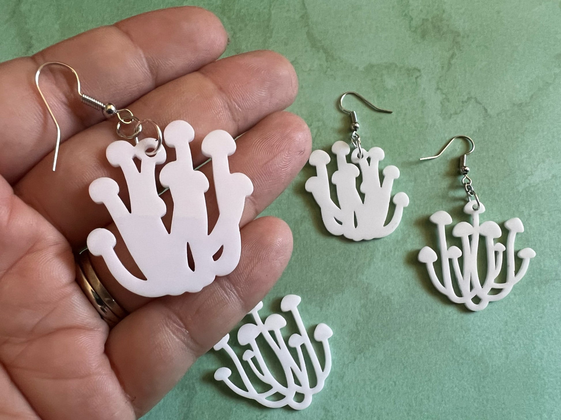 Bunapi Beech Mushroom Earrings: White Mushroom Bunch, Mycology, Foraging, Laser Cut Acrylic Mushroom Jewelry, Best Gifts for Her/Him/Them