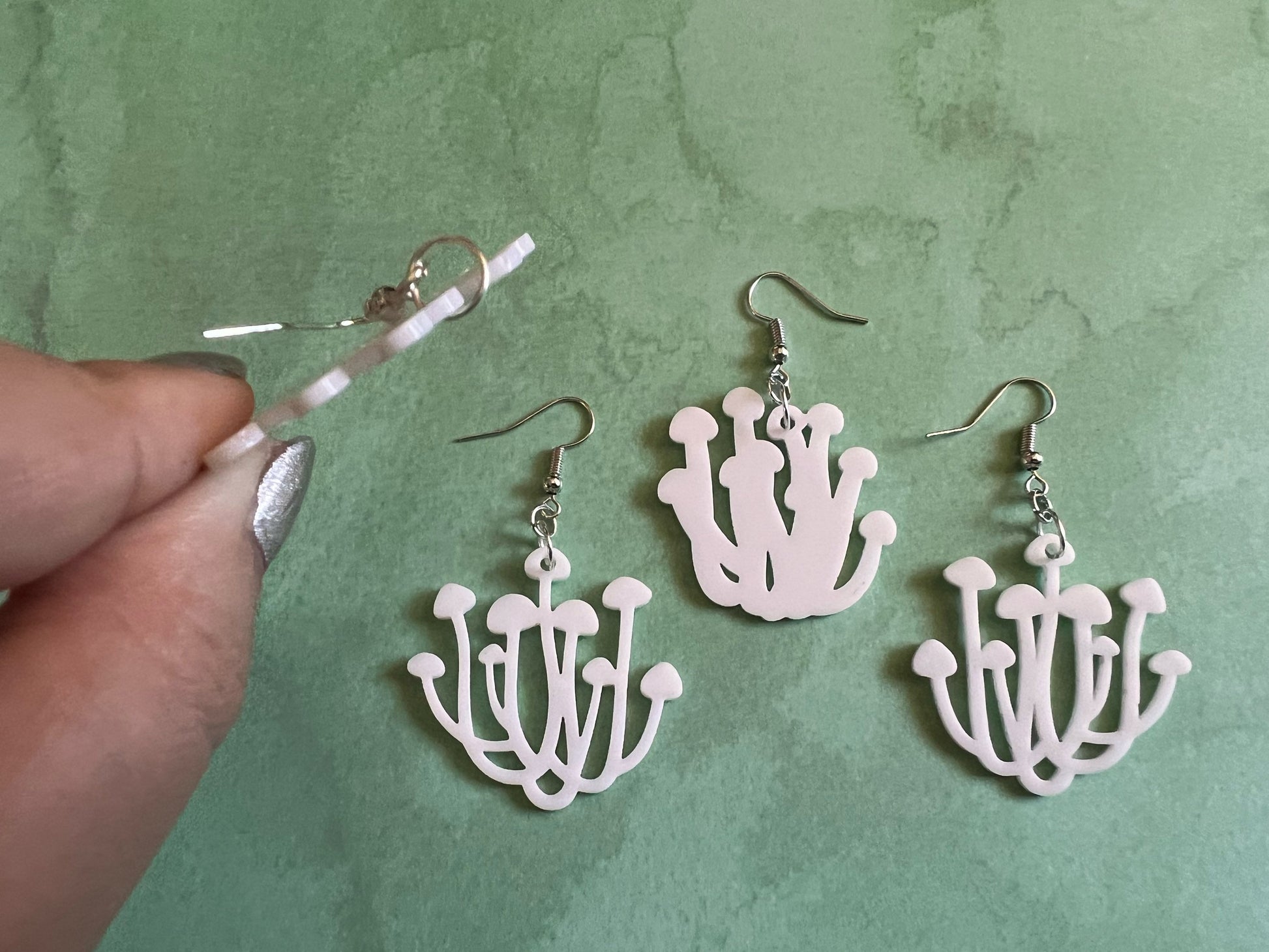 Bunapi Beech Mushroom Earrings: White Mushroom Bunch, Mycology, Foraging, Laser Cut Acrylic Mushroom Jewelry, Best Gifts for Her/Him/Them