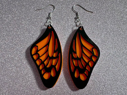 Butterfly Wing Earrings: Laser Cut Acrylic Butterflies, Summer, Monarch, Insects, Bugs, Orange Wings, Best Gifts for Her/Him/Them