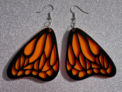 Butterfly Wing Earrings: Laser Cut Acrylic Butterflies, Summer, Monarch, Insects, Bugs, Orange Wings, Best Gifts for Her/Him/Them