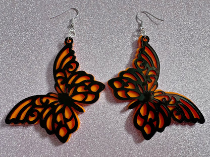 Butterfly Wing Earrings: Laser Cut Acrylic Butterflies, Summer, Monarch, Insects, Bugs, Orange Wings, Best Gifts for Her/Him/Them