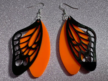 Butterfly Wing Earrings: Laser Cut Acrylic Butterflies, Summer, Monarch, Insects, Bugs, Orange Wings, Best Gifts for Her/Him/Them