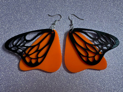 Butterfly Wing Earrings: Laser Cut Acrylic Butterflies, Summer, Monarch, Insects, Bugs, Orange Wings, Best Gifts for Her/Him/Them