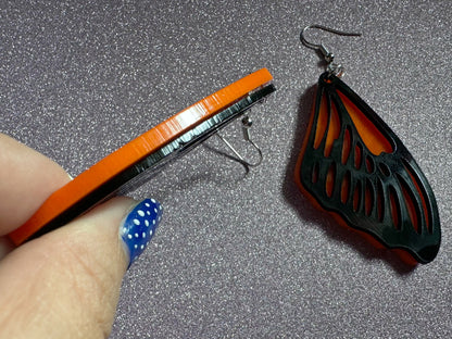 Butterfly Wing Earrings: Laser Cut Acrylic Butterflies, Summer, Monarch, Insects, Bugs, Orange Wings, Best Gifts for Her/Him/Them