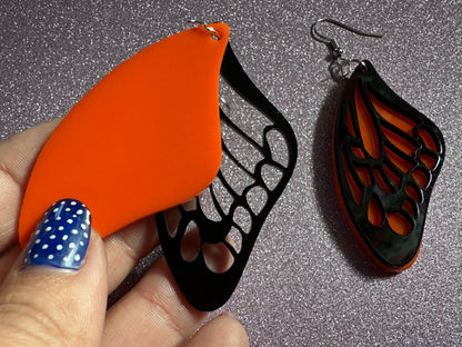 Butterfly Wing Earrings: Laser Cut Acrylic Butterflies, Summer, Monarch, Insects, Bugs, Orange Wings, Best Gifts for Her/Him/Them