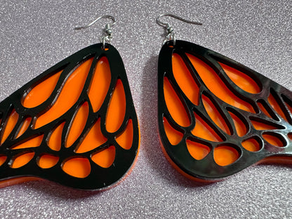 Butterfly Wing Earrings: Laser Cut Acrylic Butterflies, Summer, Monarch, Insects, Bugs, Orange Wings, Best Gifts for Her/Him/Them